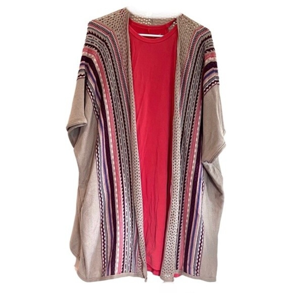 Francesca’s mocha cardigan sweater and coral dress size medium
